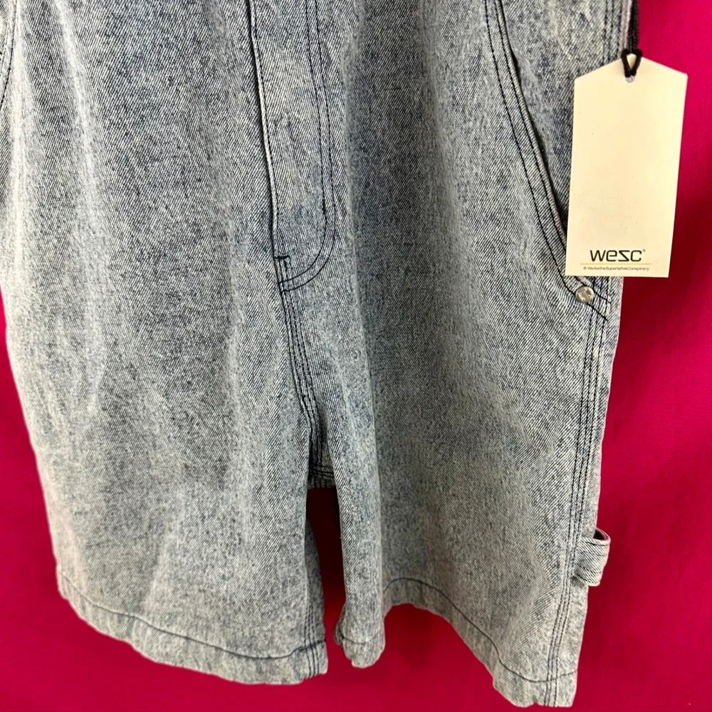 WeSC‎ Denim Bib Overall Shorts XL Unisex Light Wash Streetwear Overalls NWT